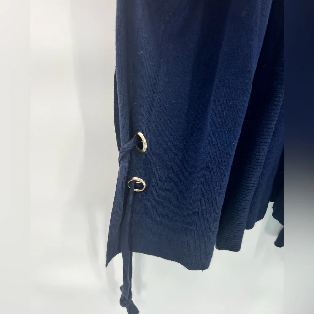 Chico’s navy blue open front knit kimono lace up sides one size